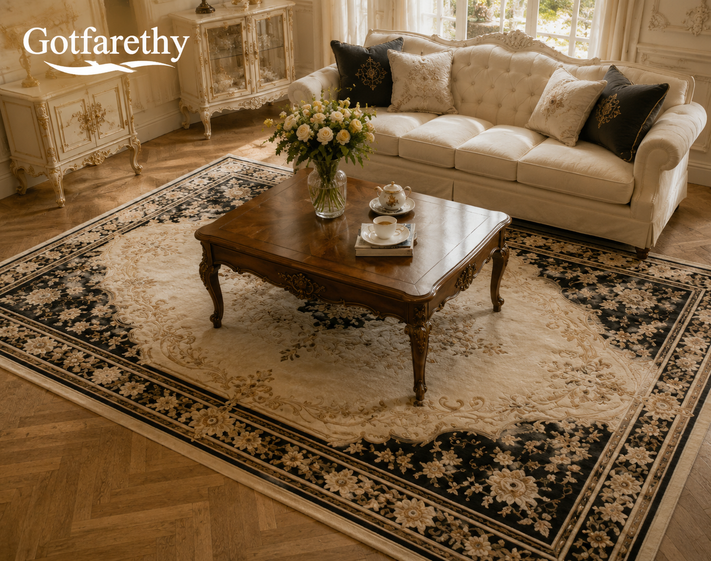 Gotfarethy French Noir Medallion Floral Area Rug