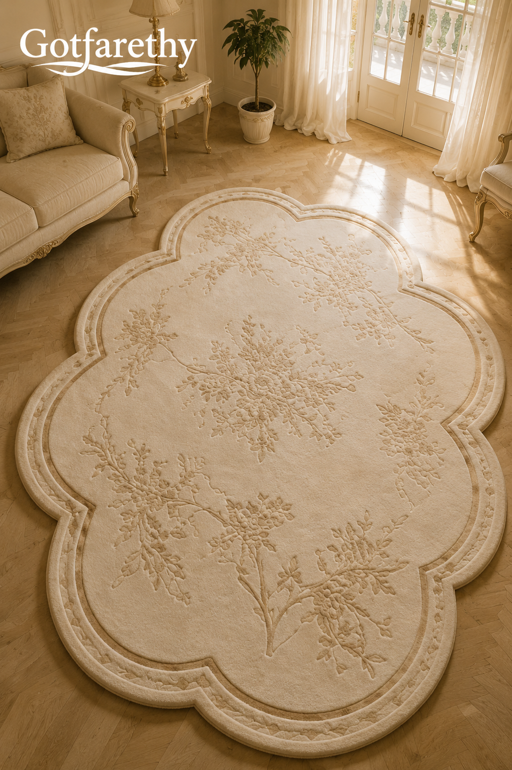 Gotfarethy French Petal Botanical Sculpted Area Rug