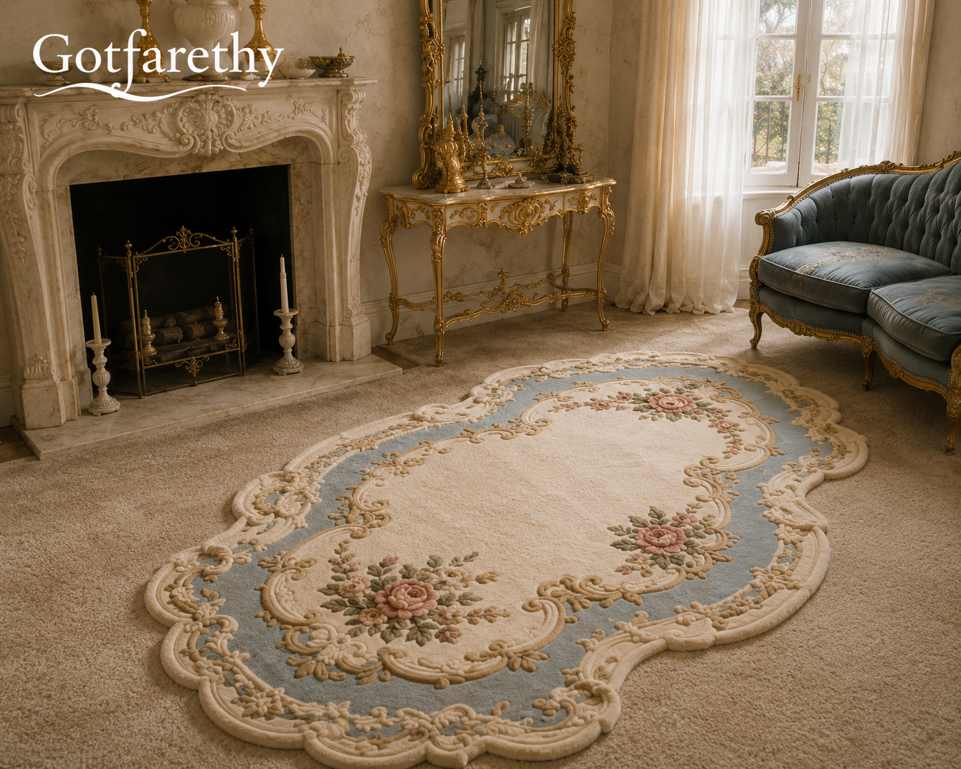 Gotfarethy French Rococo Floral Sculpted Area Rug