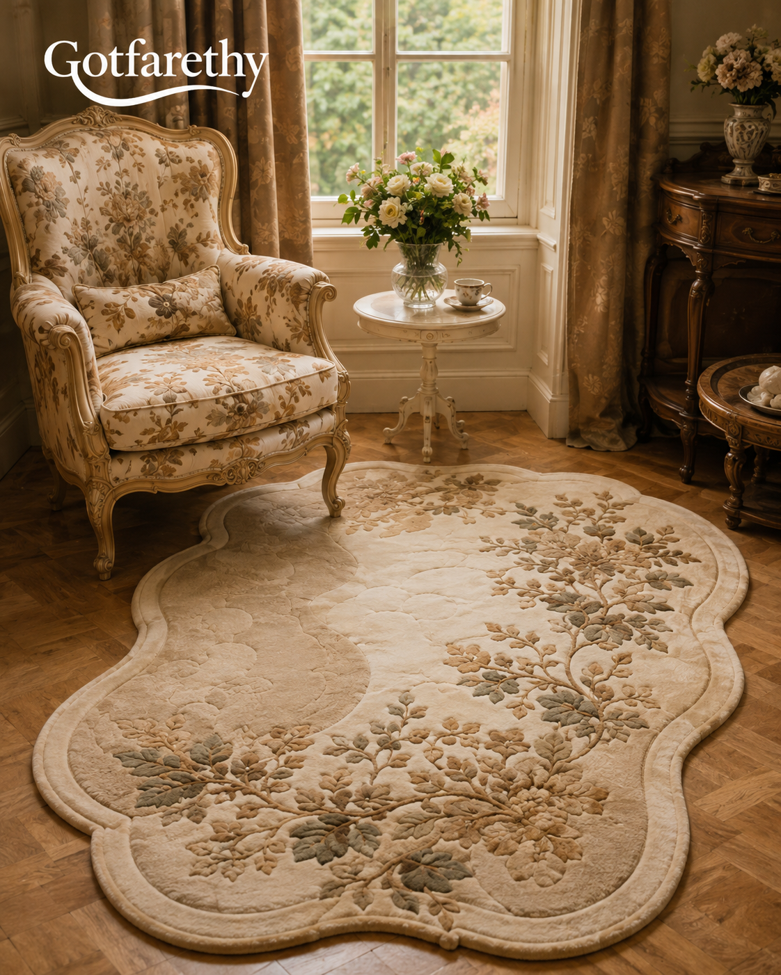 Gotfarethy French Botanical Sculptural Area Rug