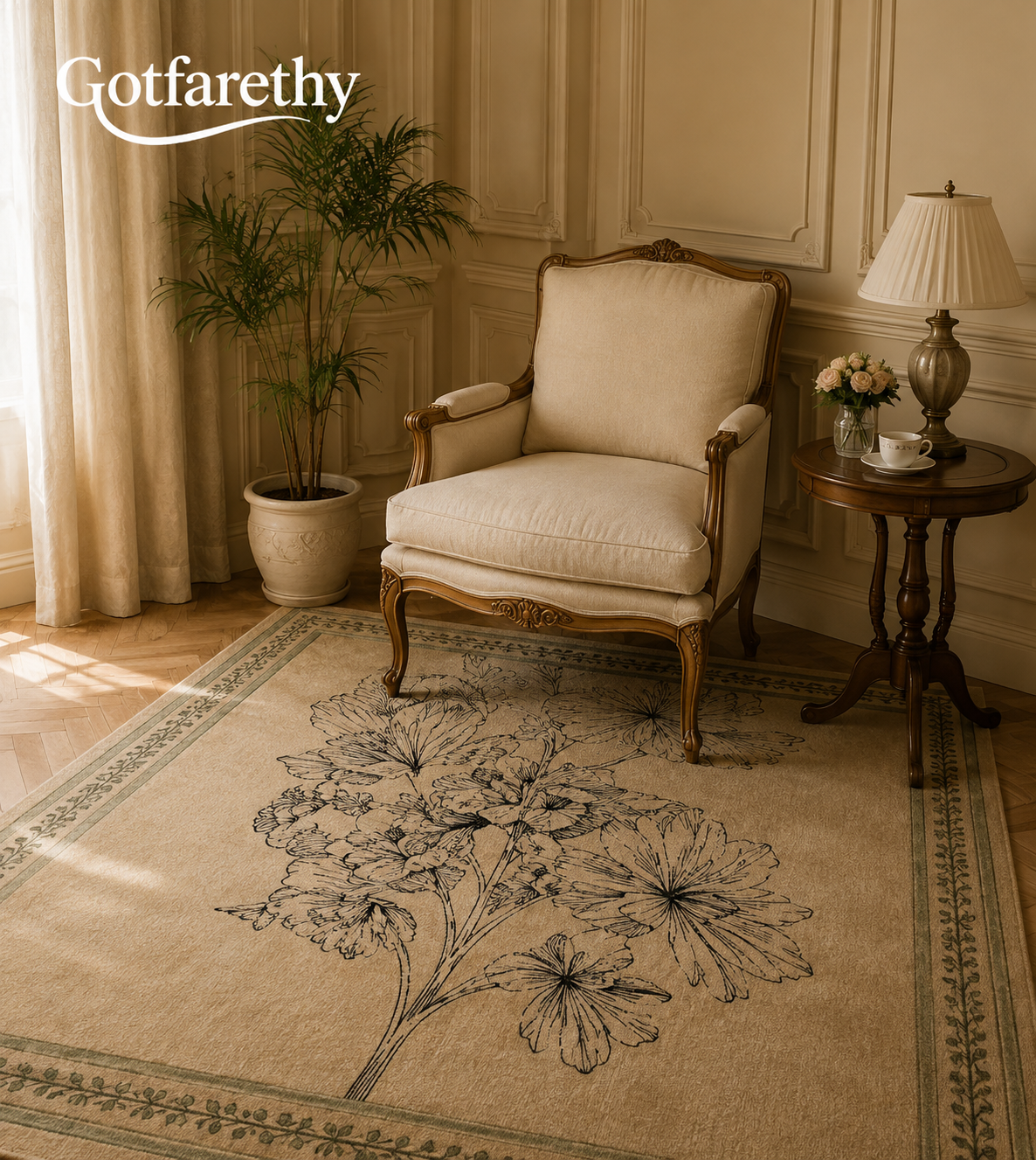Gotfarethy French Botanical Sketch Area Rug