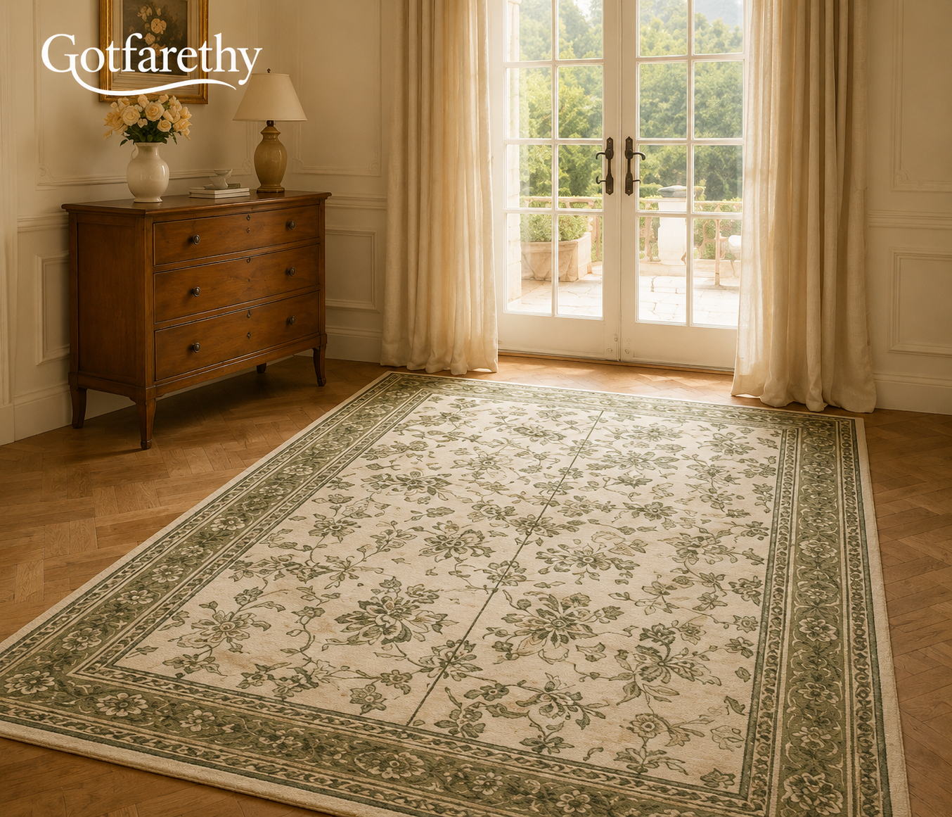 Gotfarethy French Olive Botanical Garden Area Rug