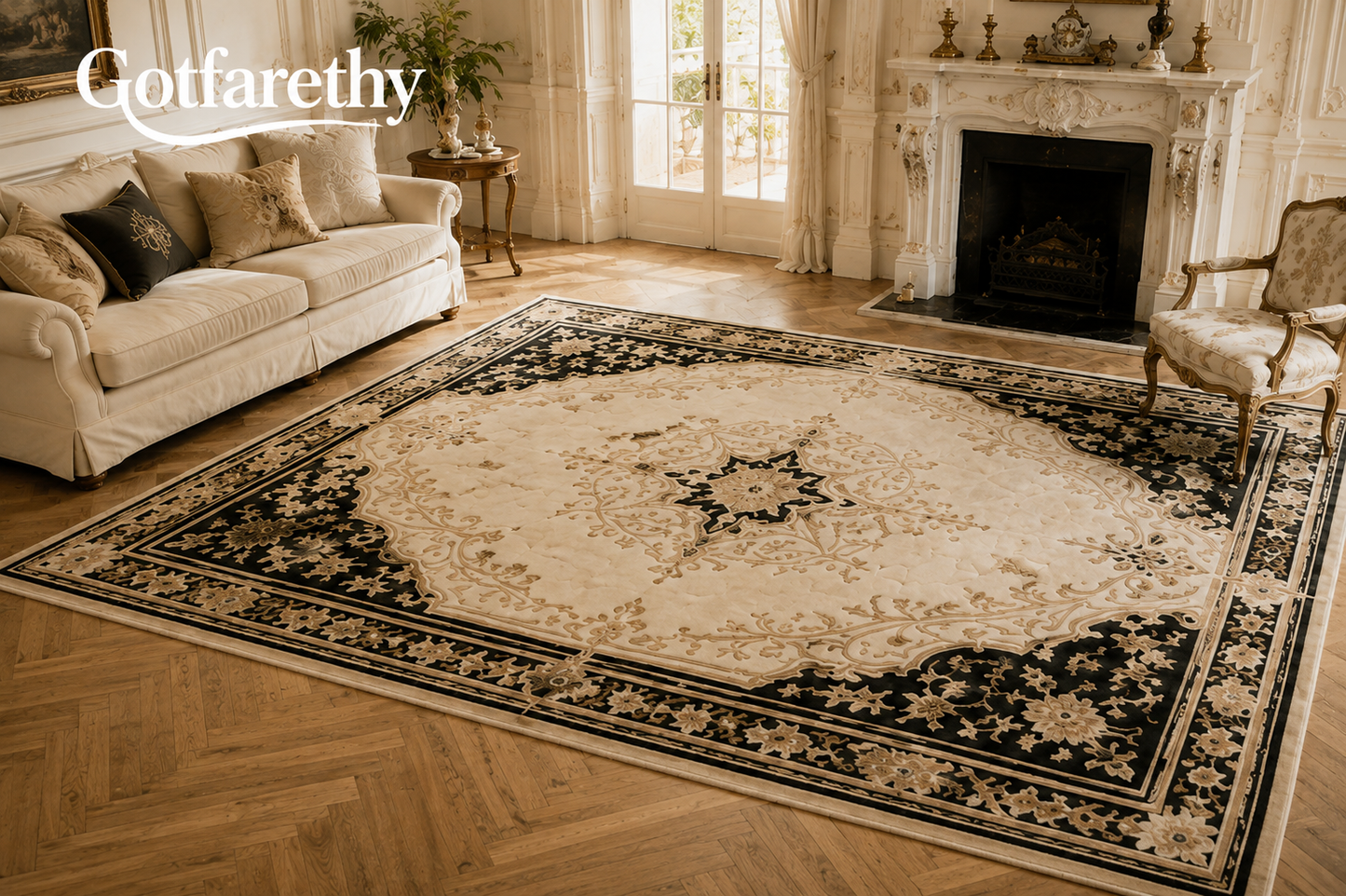 Gotfarethy French Noir Medallion Floral Area Rug