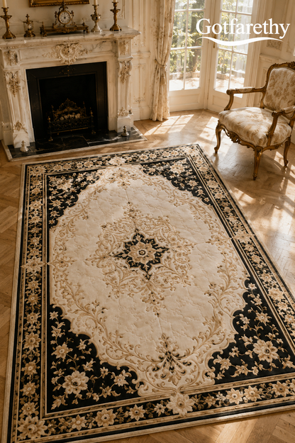 Gotfarethy French Noir Medallion Floral Area Rug