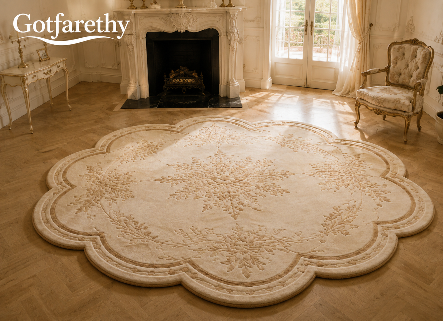 Gotfarethy French Petal Botanical Sculpted Area Rug
