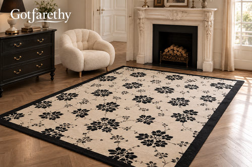 Gotfarethy French Noir Botanical Trellis Area Rug