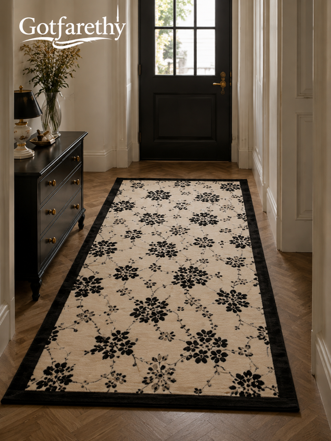 Gotfarethy French Noir Botanical Trellis Area Rug