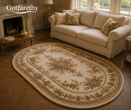 Gotfarethy French Rose Garland Oval Area Rug